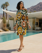70s Floral Long-Sleeve Mini Dress