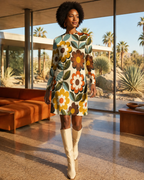 70s Floral Long-Sleeve Mini Dress
