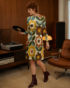 70s Floral Long-Sleeve Mini Dress