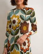 70s Floral Long-Sleeve Mini Dress
