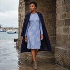 Powder Blue Fish Print Long Sleeve Dress, Coastal Mini