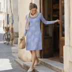 Powder Blue Fish Print Long Sleeve Dress, Coastal Mini