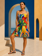 Amalfi Lemon Midi Dress, Colorful Mediterranean Strap Dress