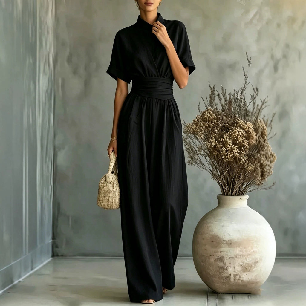 Sorrento High-Neck Wide-Leg Jumpsuit – Short-Sleeve One-Piece