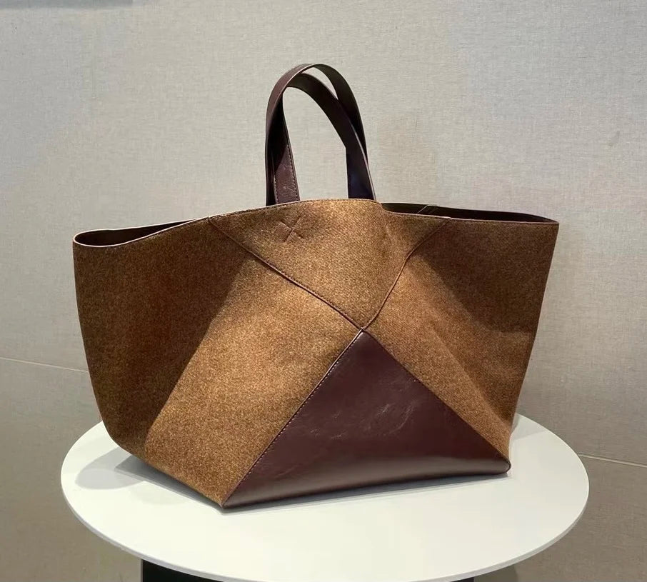 Women's large velvet tote bag in apricot or brown