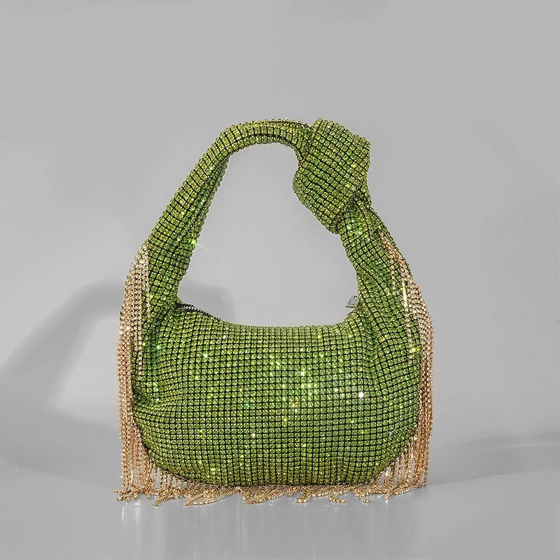 Women's rhinestone knotted-handle evening bag in five color options