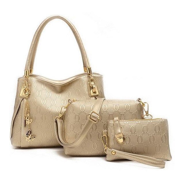 Women's three-piece PU handbag, messenger bag and purse set