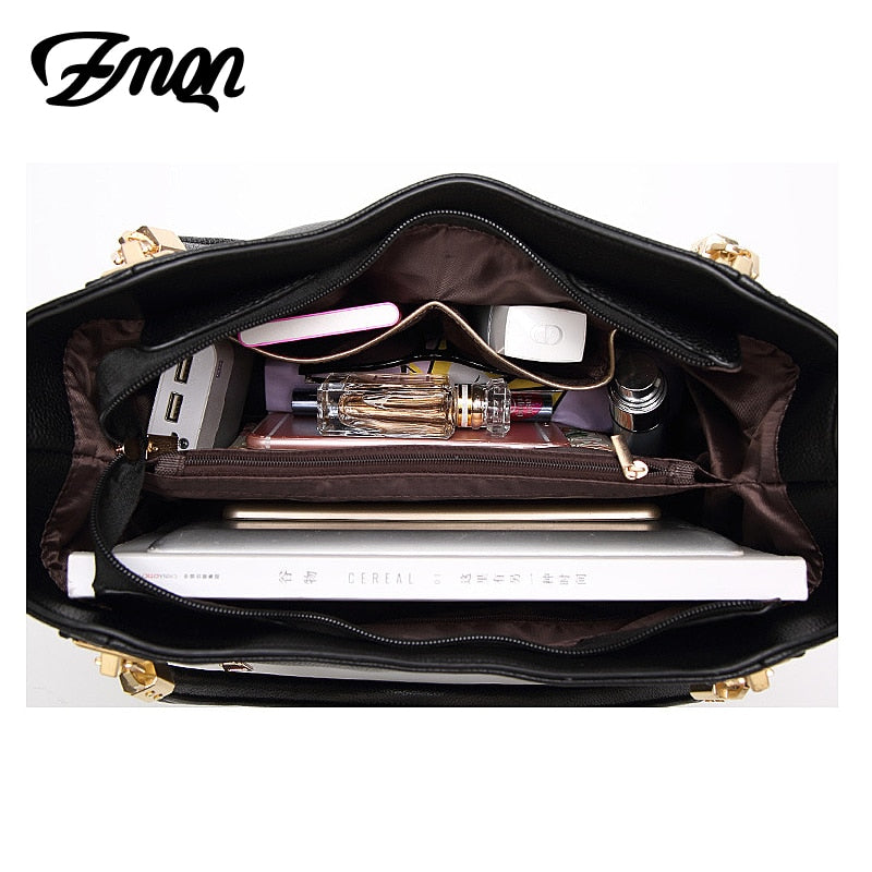 Women's PU zipper shoulder bag, approximately 31 × 13 × 25 cm