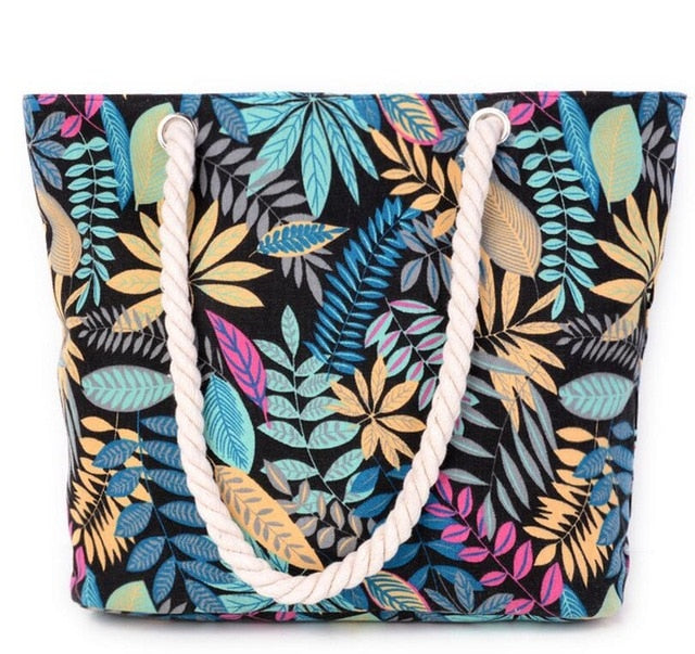 Women's multicolor landscape print canvas tote bag, 40 × 30 × 12 cm