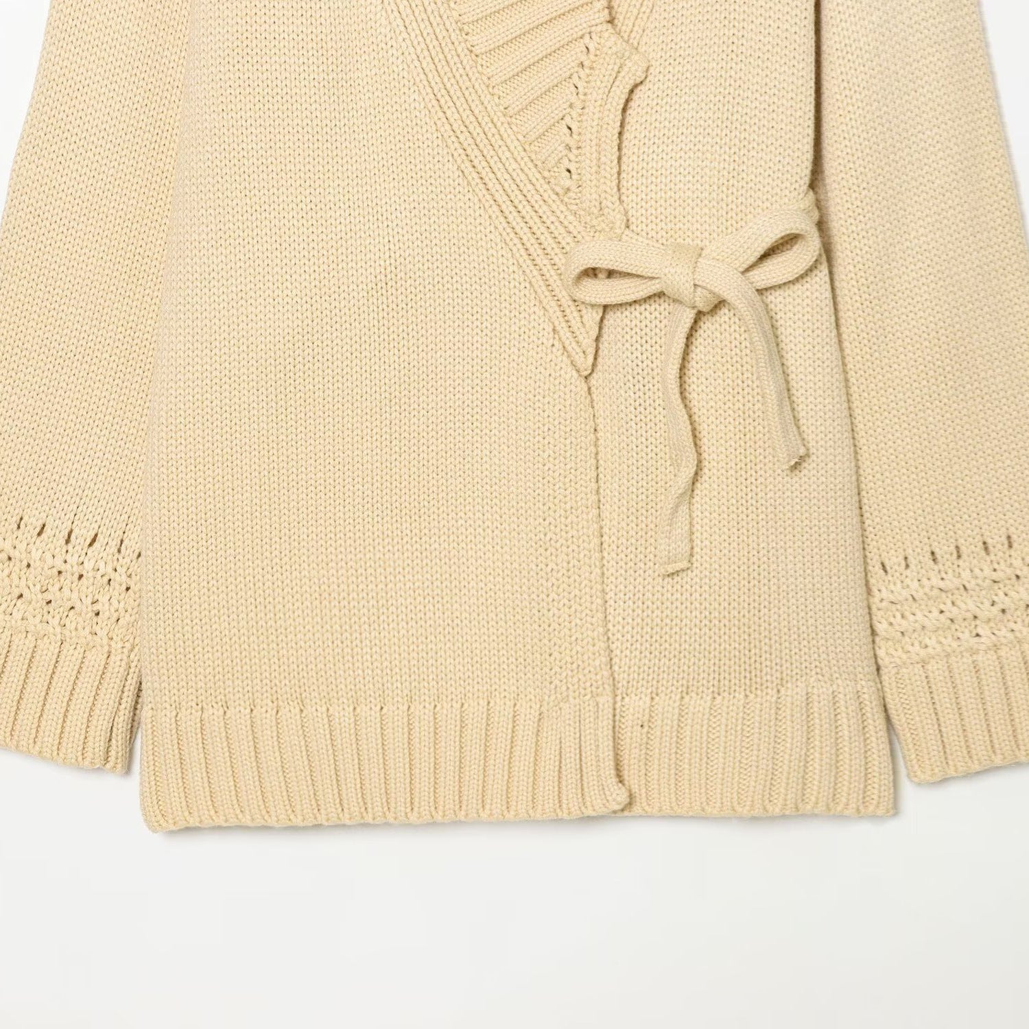 Women's tie-front polyester kimono jacket in apricot