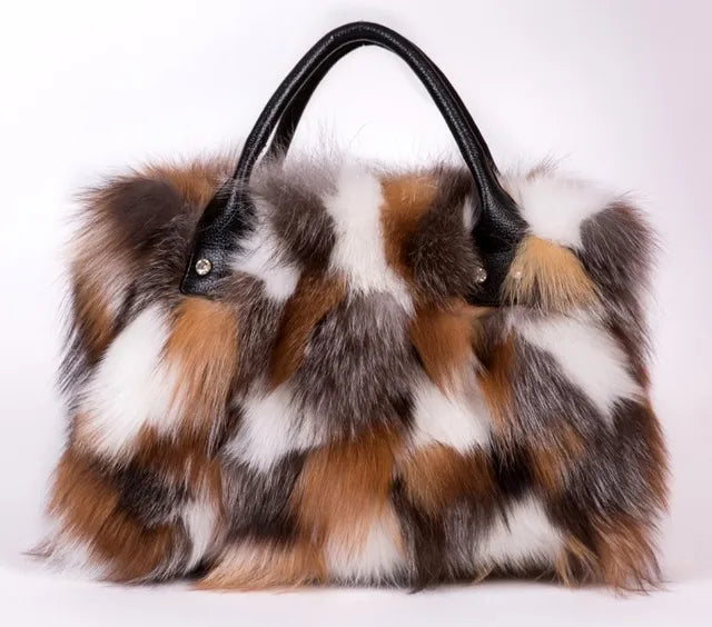Women's textured fur shoulder bag in multicolor, gray, rose or royal blue