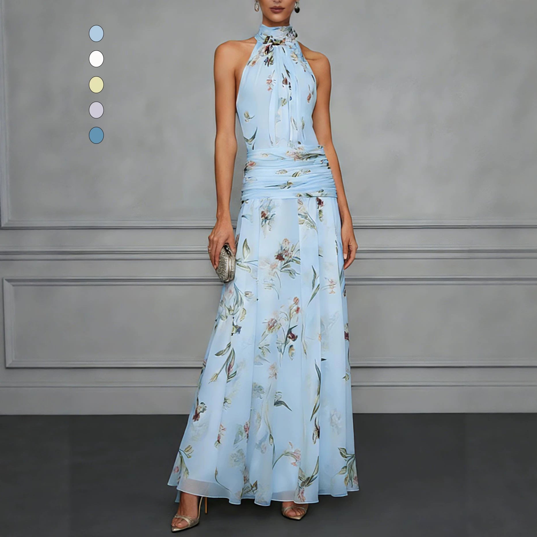 Printed Strapless Sleeveless Maxi Dress