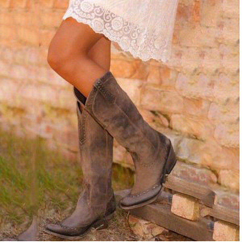 Rivet-detail side-zip long boots