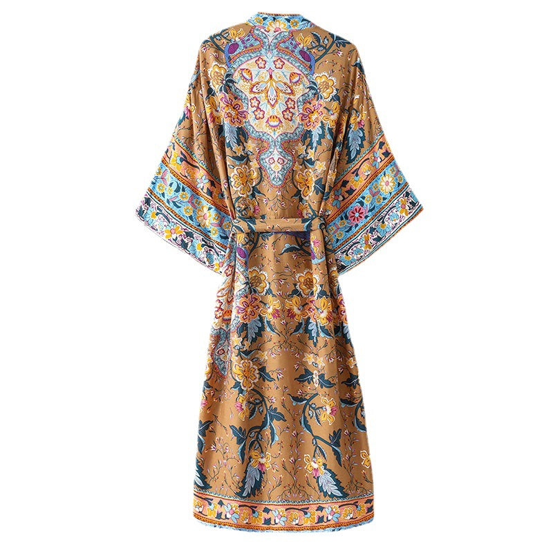 Women's bohemian kimono cardigan in orange and green options