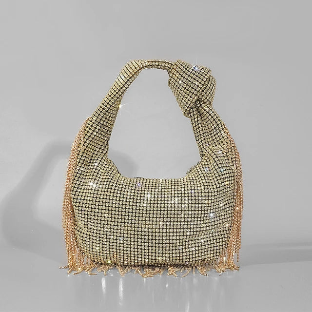 Women's rhinestone knotted-handle evening bag in five color options