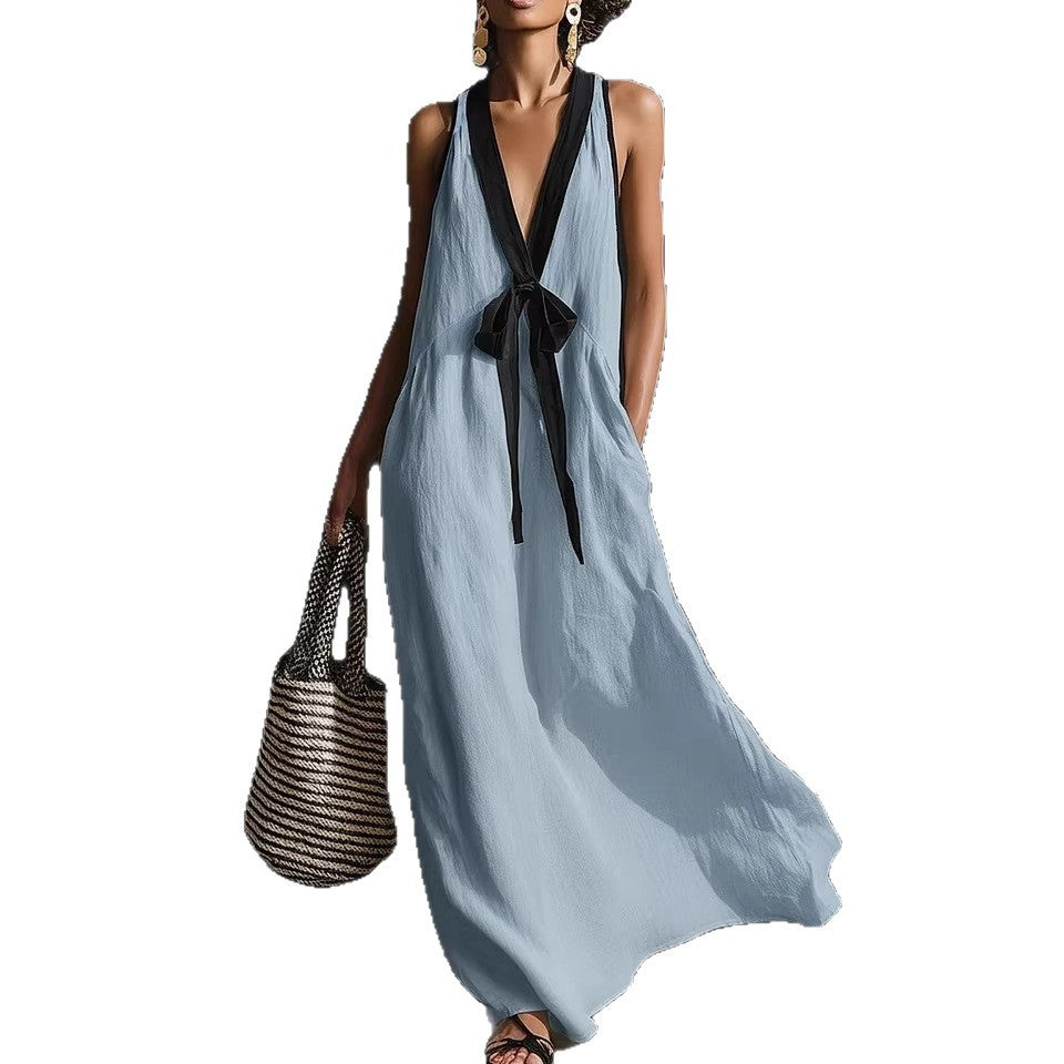 Sleeveless V-Neck High-Waist Maxi Dress
