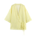 Three-quarter-sleeve striped kimono-style jacket
