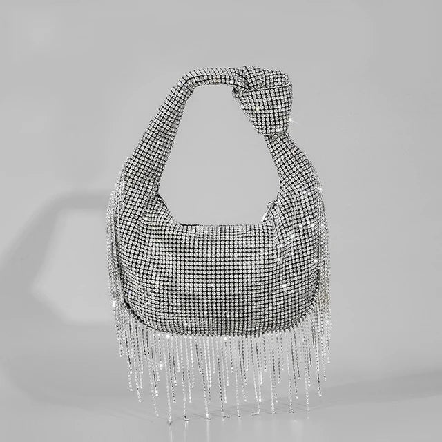 Women's rhinestone knotted-handle evening bag in five color options