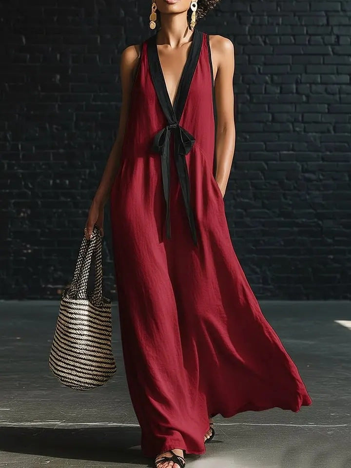 Sleeveless V-Neck High-Waist Maxi Dress