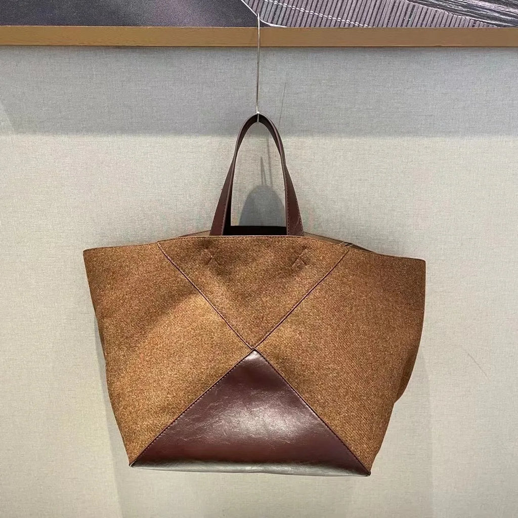 Women's large velvet tote bag in apricot or brown