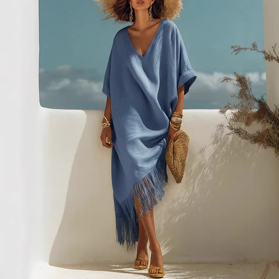 V-Neck Long A-Line Resort Dress