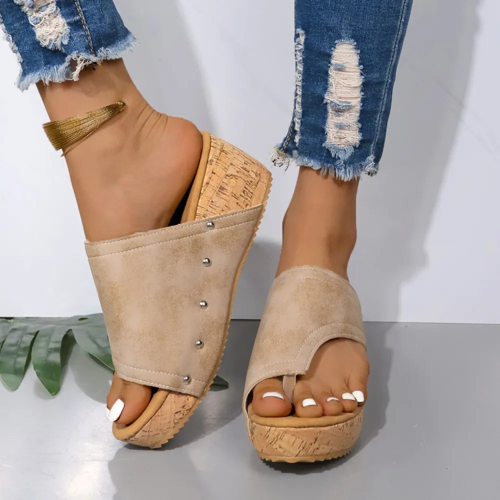 PU leather platform wedge sandals for women