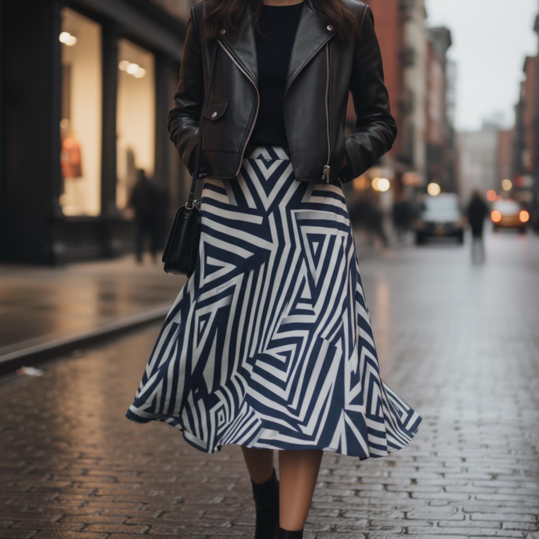 Navy Geometric Maxi Skirt | Architectural Wearable Art Skirt