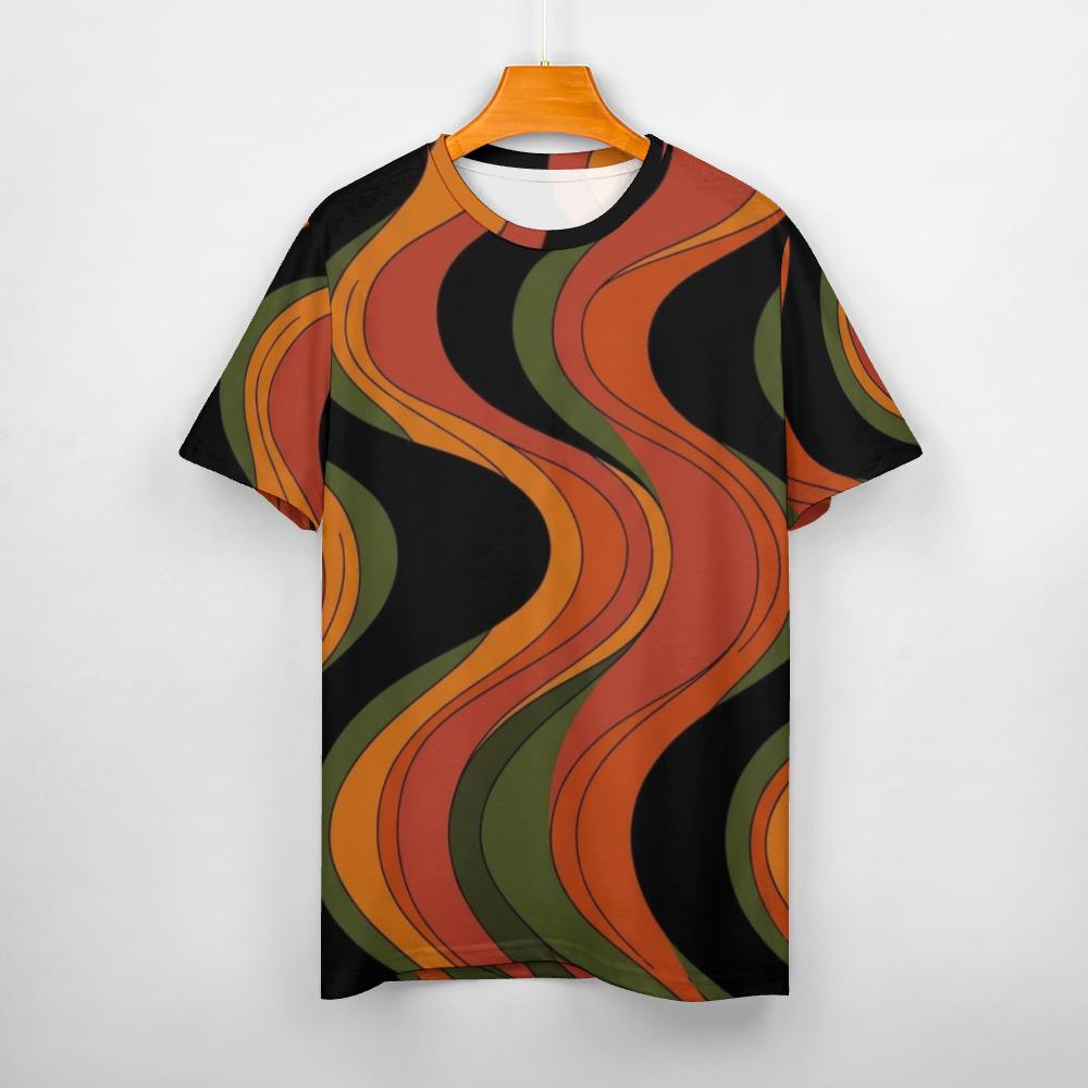 Retro Wave Oversized T-Shirt | 70s Abstract Cotton Tee