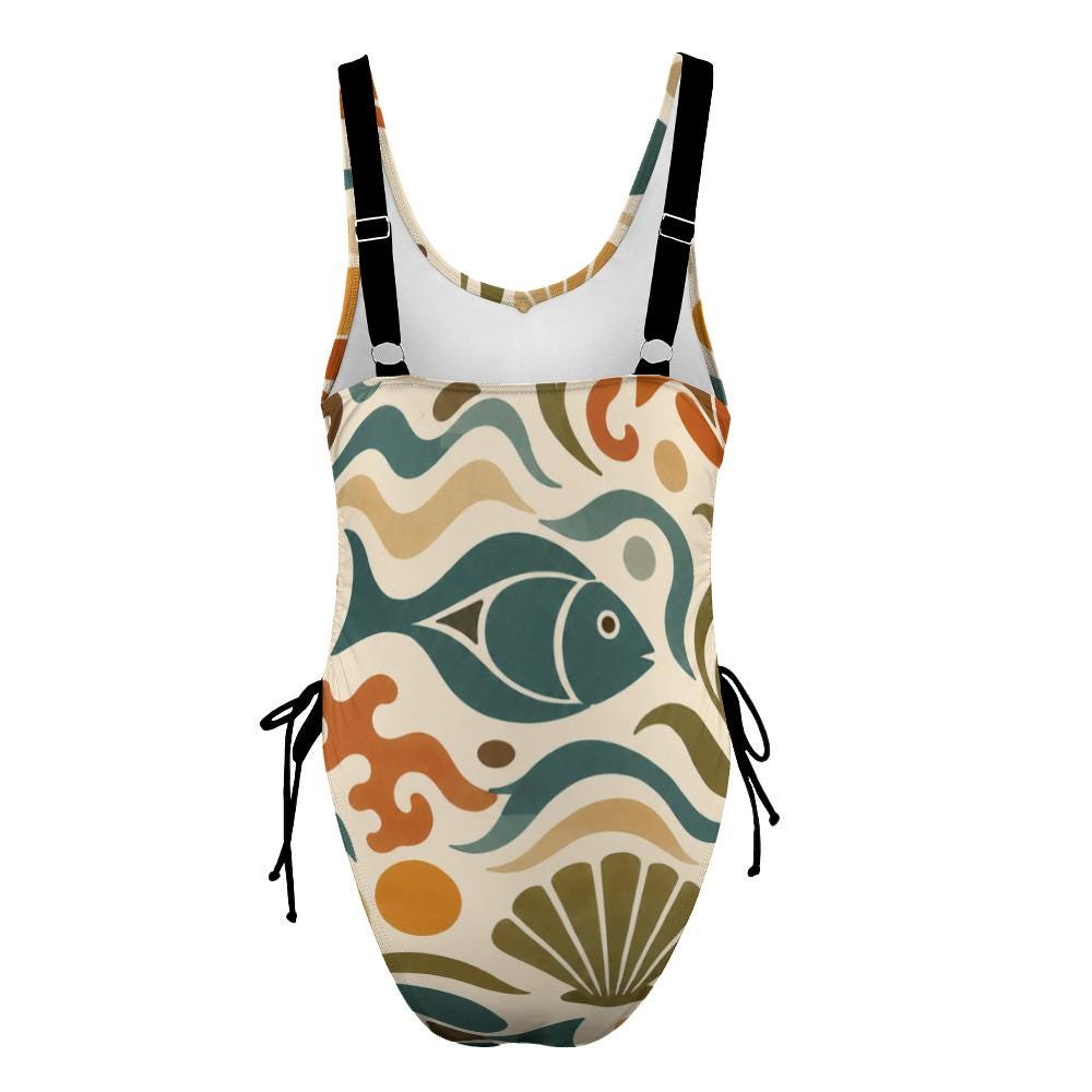 Mediterranean Fish One-Piece Swimsuit | Retro Coastal Swimwear
