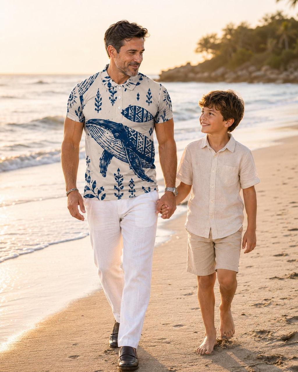 Men’s Whale Print Polo Shirt | Nautical Coastal Resort Top