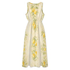 Lemon Maxi Dress | Watercolor Citrus Resort Dress with Pockets