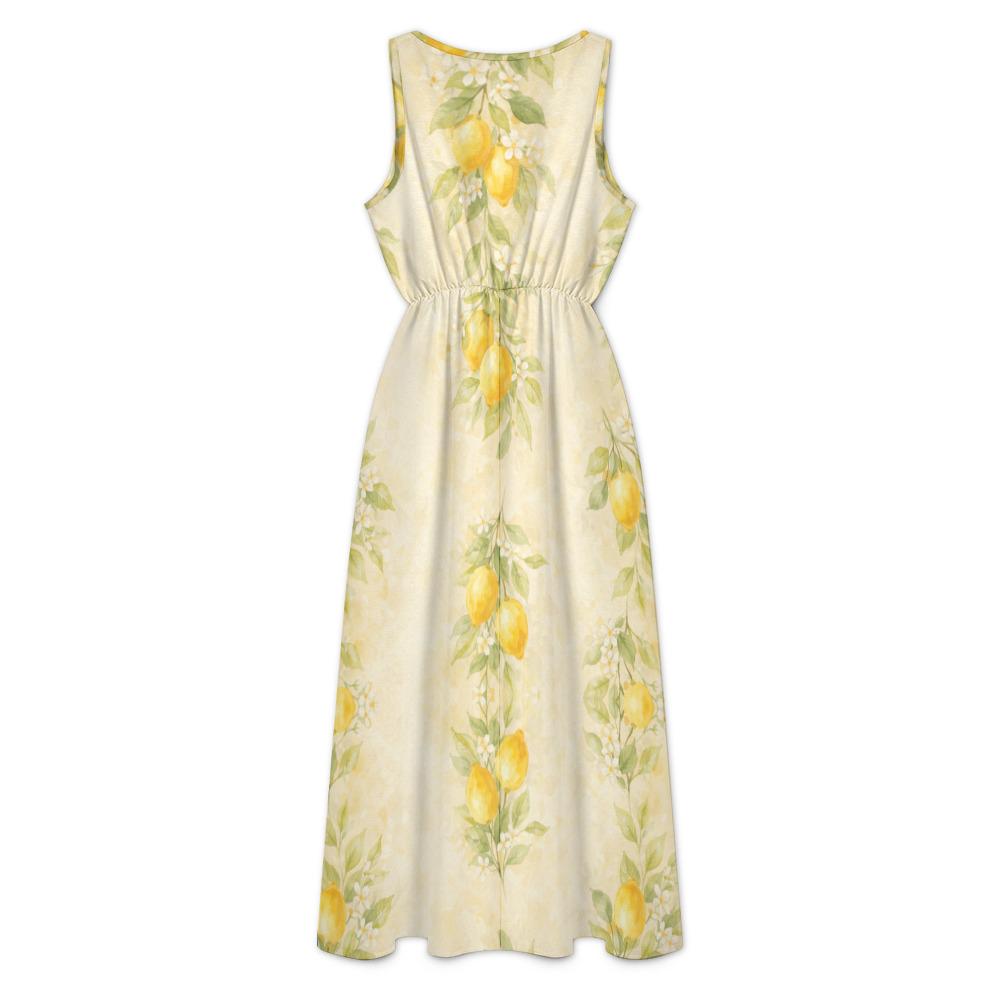 Lemon Maxi Dress | Watercolor Citrus Resort Dress with Pockets