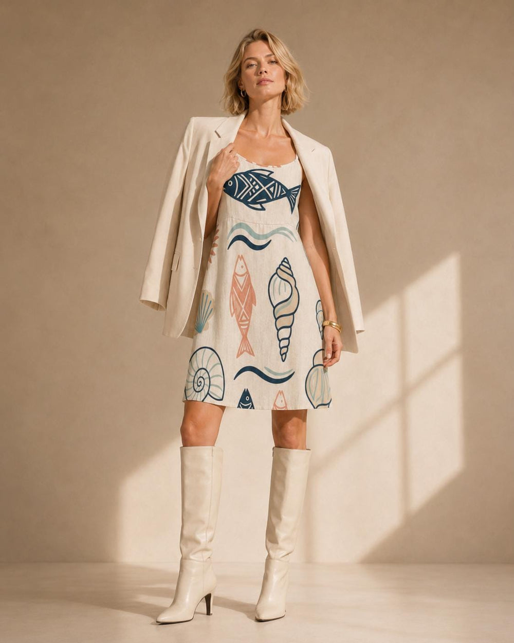Coastal Fish Mini Dress | Mediterranean Boutique Vacation Dress