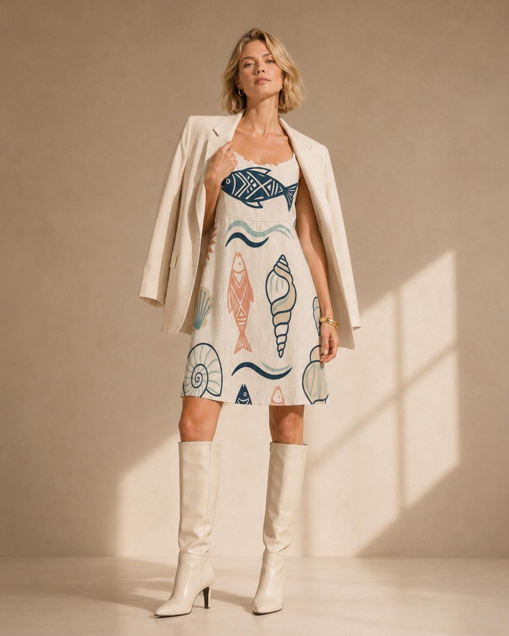 Coastal Fish Mini Dress | Mediterranean Boutique Vacation Dress