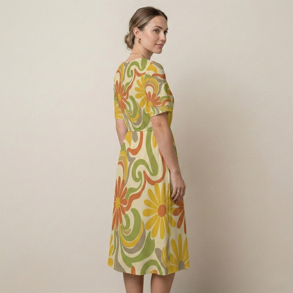 70s Floral Midi Dress | Retro Boho Summer Dress