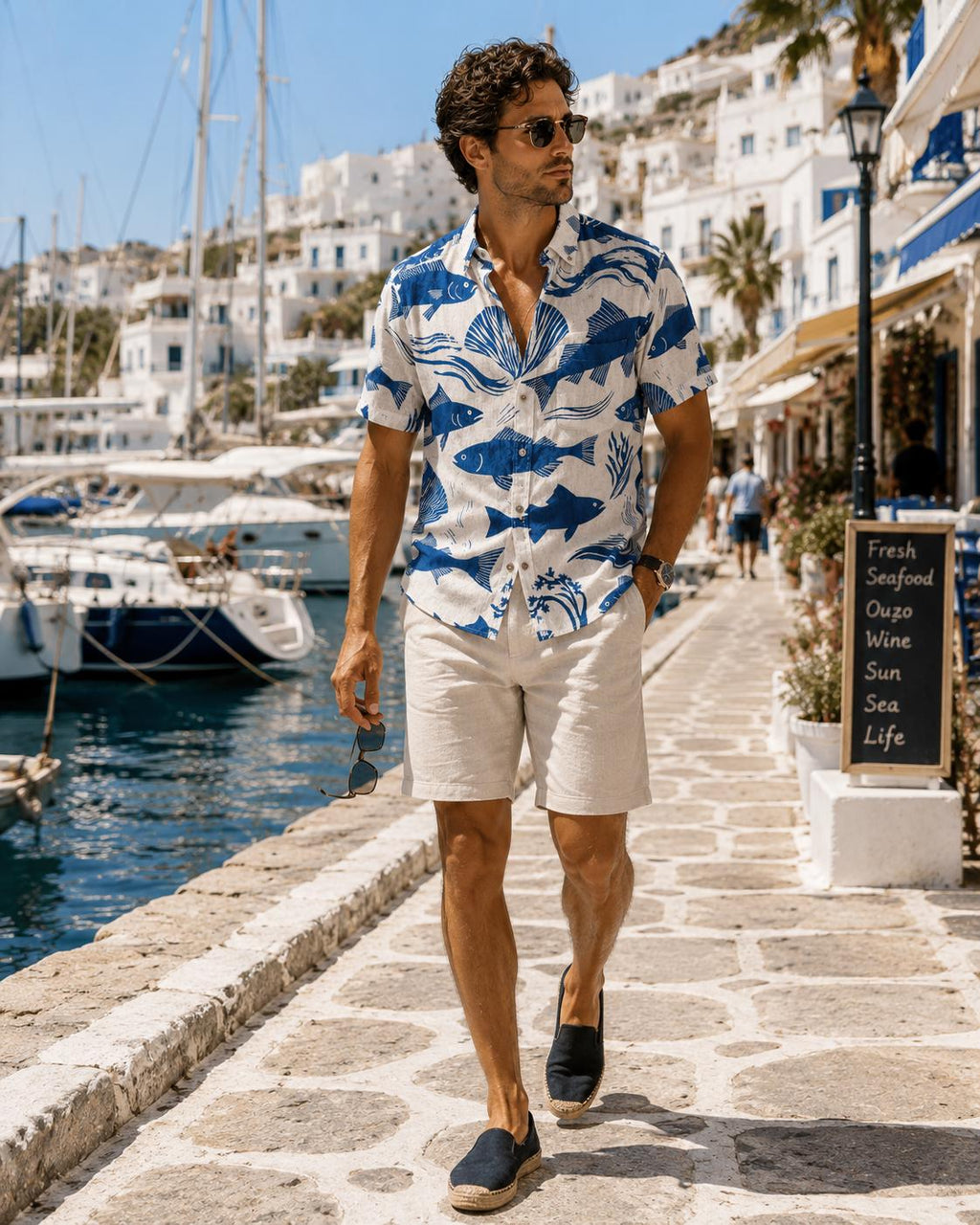 Men’s Mediterranean Fish Shirt | Coastal Resort Button-Up
