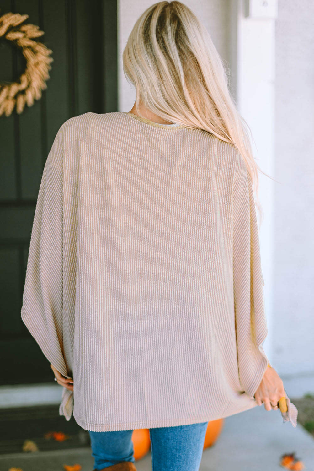 Women's Lace-Trim Ribbed Kimono Cardigan – Black or Apricot