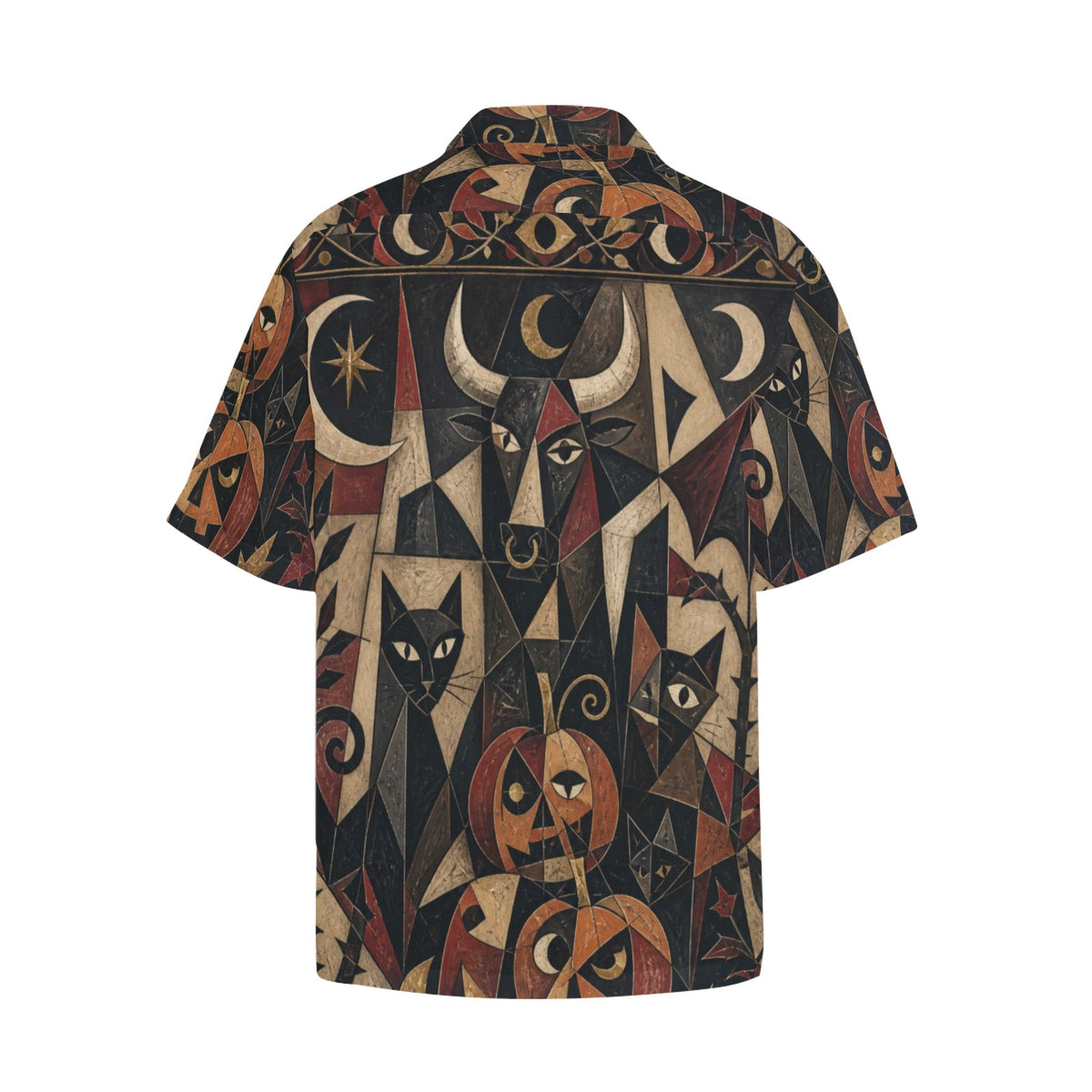Men’s Gothic Halloween Hawaiian Shirt | Black Cat Pumpkin