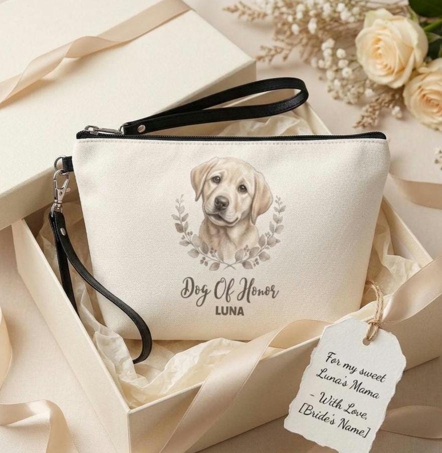 Personalized Dog of Honor Cosmetic Bag | Custom Pet Wedding Pouch