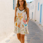 Floral Pocket Sundress | Sleeveless V-Neck Watercolor Mini Dress