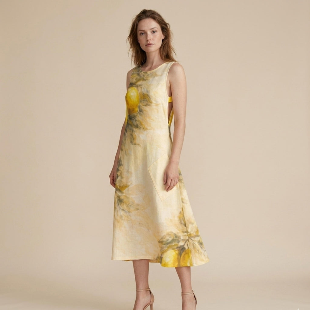 Personalized Lemon Midi Dress | Custom Name Mediterranean Summer Dress