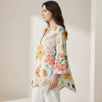 Soft Floral V-Neck Tunic | Watercolor Irregular Hem Top