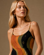 Celestial Retro Mini Dress | Moon Star Spaghetti Strap Sundress