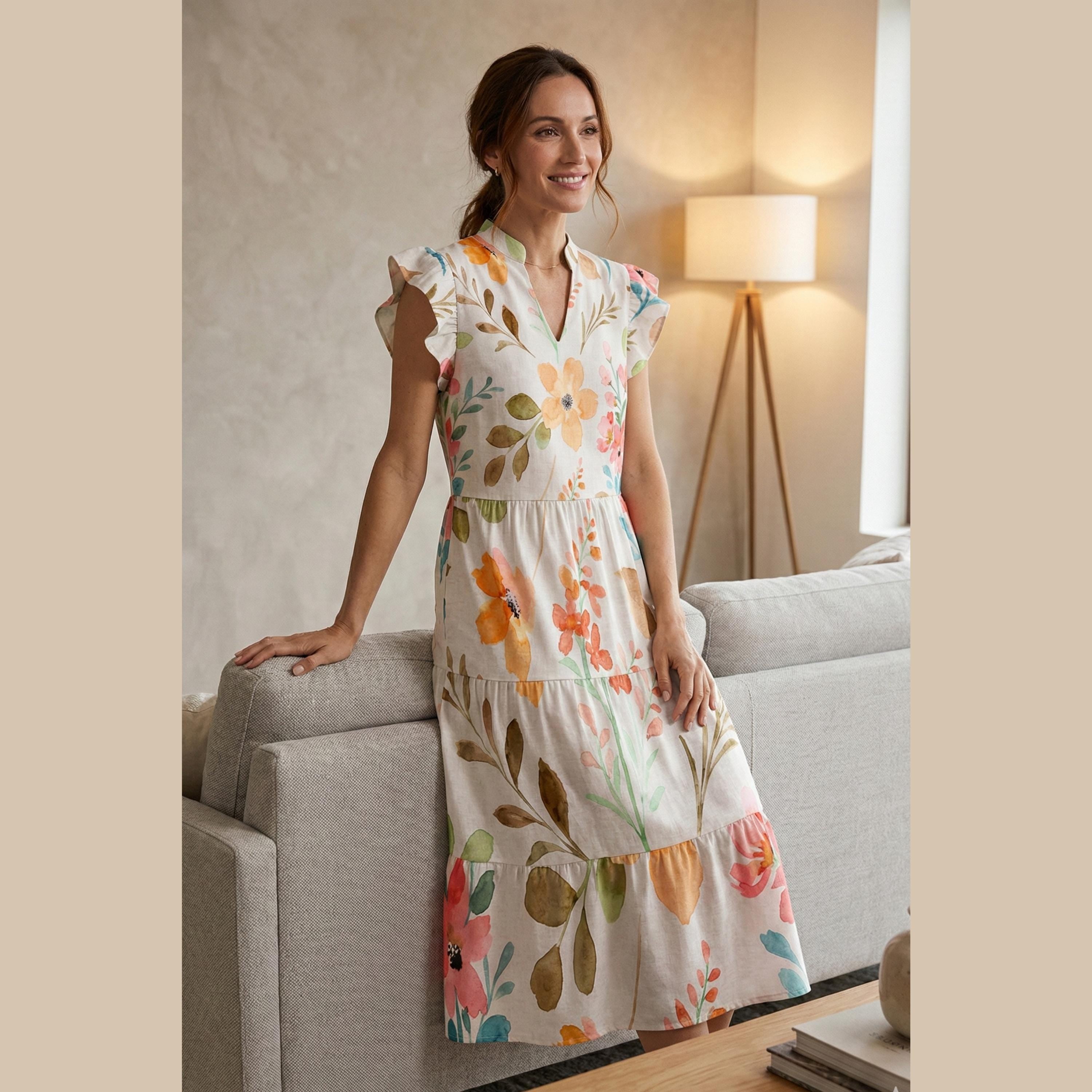 Floral Flutter Sleeve Midi Dress | Garden Party Summer Dress