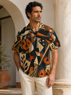 Men’s Retro Halloween Hawaiian Shirt | Geometric Pumpkin Eye