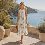 Lighthouse Cotton Midi Dress | Mediterranean Coastal Pocket Dress