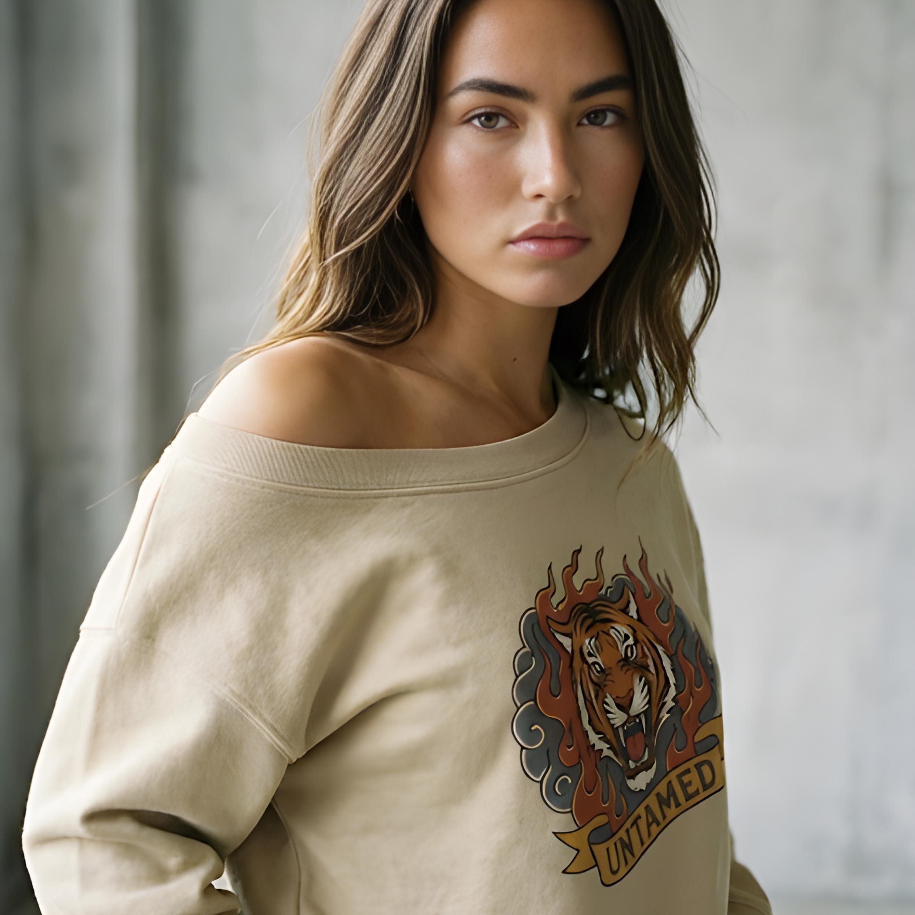 Born Wild Tiger Off-Shoulder Sweatshirt | Relaxed Graphic Top