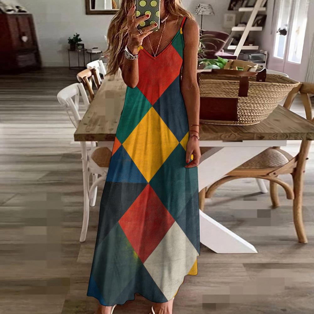 Harlequin Diamond Maxi Dress | Colorful Geometric Boho Dress
