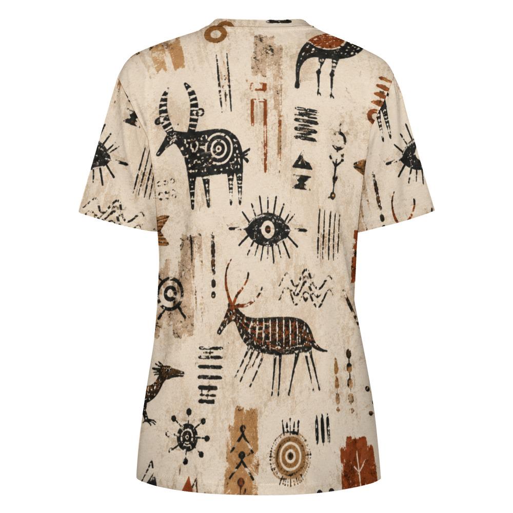 Oversized Folk Art Cotton T-Shirt | Scandinavian Boho Graphic Tee