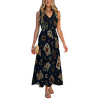 Moonlit Navy Maxi Dress with Pockets | Celestial V-Neck Dress